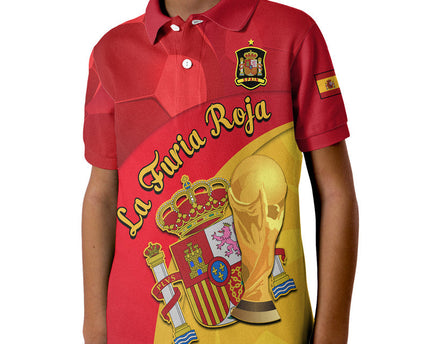 Spain Football Champions Polo Shirt Spain Coat Of Arms And Trophy