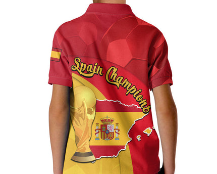Spain Football Champions Polo Shirt Spain Coat Of Arms And Trophy