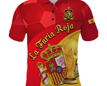 Spain Football Champions Polo Shirt Spain Coat Of Arms And Trophy