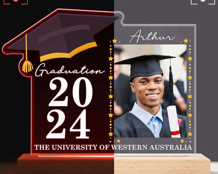 Custom Photo Graduation Celebration - Graduation Gift - Personalized 3D Led Light Wooden Base