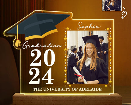 Custom Photo Graduation Celebration - Graduation Gift - Personalized 3D Led Light Wooden Base
