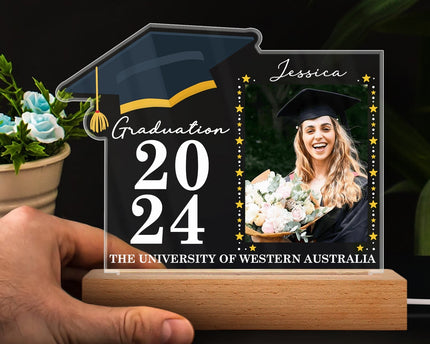 Custom Photo Graduation Celebration - Graduation Gift - Personalized 3D Led Light Wooden Base