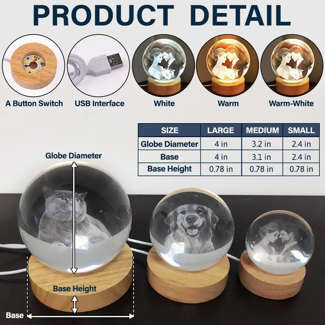Moon Phase We Love You To The Moon And Back - Personalized Crystal Globe Lamp