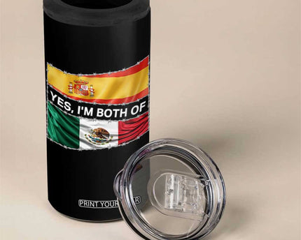 Spain Mexico Heritage Pride 4 in 1 Can Cooler Tumbler Yes I'm Both Identity Roots for Hispanics Latinos