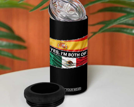 Spain Mexico Heritage Pride 4 in 1 Can Cooler Tumbler Yes I'm Both Identity Roots for Hispanics Latinos