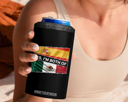 Spain Mexico Heritage Pride 4 in 1 Can Cooler Tumbler Yes I'm Both Identity Roots for Hispanics Latinos