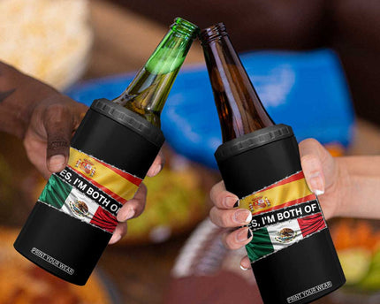 Spain Mexico Heritage Pride 4 in 1 Can Cooler Tumbler Yes I'm Both Identity Roots for Hispanics Latinos
