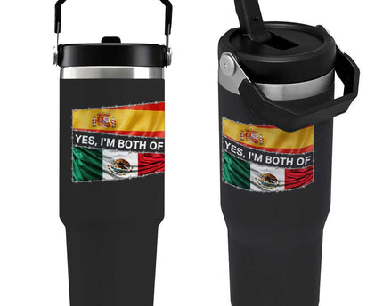 Spain Mexico Heritage Pride Flip Straw Tumbler Yes I'm Both Identity Roots for Hispanics Latinos