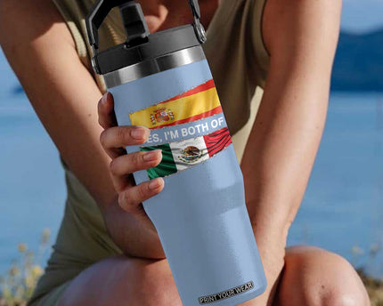 Spain Mexico Heritage Pride Flip Straw Tumbler Yes I'm Both Identity Roots for Hispanics Latinos