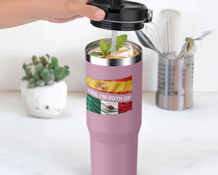 Spain Mexico Heritage Pride Flip Straw Tumbler Yes I'm Both Identity Roots for Hispanics Latinos