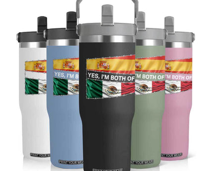 Spain Mexico Heritage Pride Flip Straw Tumbler Yes I'm Both Identity Roots for Hispanics Latinos