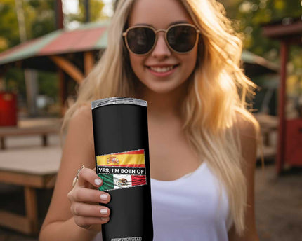 Spain Mexico Heritage Pride Skinny Tumbler Yes I'm Both Identity Roots for Hispanics Latinos