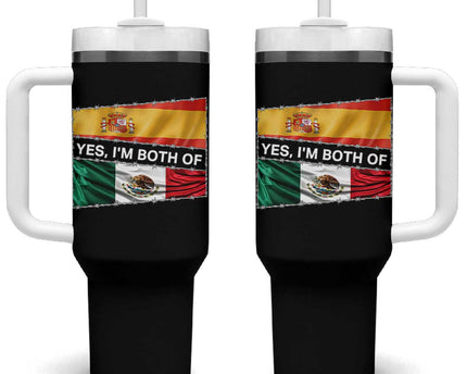 Spain Mexico Heritage Pride Tumbler With Handle Yes I'm Both Identity Roots for Hispanics Latinos