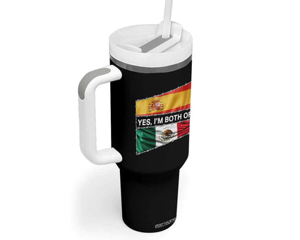 Spain Mexico Heritage Pride Tumbler With Handle Yes I'm Both Identity Roots for Hispanics Latinos