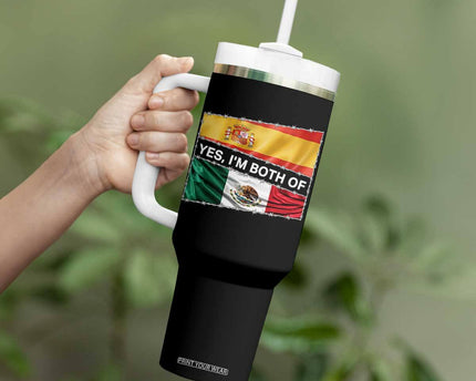 Spain Mexico Heritage Pride Tumbler With Handle Yes I'm Both Identity Roots for Hispanics Latinos
