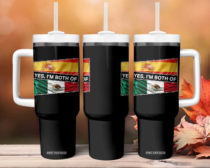 Spain Mexico Heritage Pride Tumbler With Handle Yes I'm Both Identity Roots for Hispanics Latinos