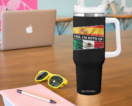 Spain Mexico Heritage Pride Tumbler With Handle Yes I'm Both Identity Roots for Hispanics Latinos