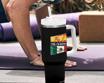 Spain Mexico Heritage Pride Tumbler With Handle Yes I'm Both Identity Roots for Hispanics Latinos