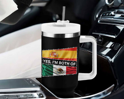 Spain Mexico Heritage Pride Tumbler With Handle Yes I'm Both Identity Roots for Hispanics Latinos