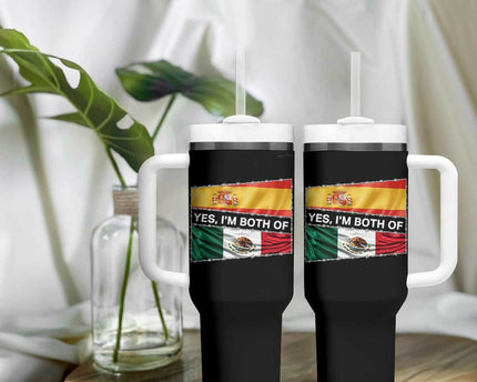 Spain Mexico Heritage Pride Tumbler With Handle Yes I'm Both Identity Roots for Hispanics Latinos
