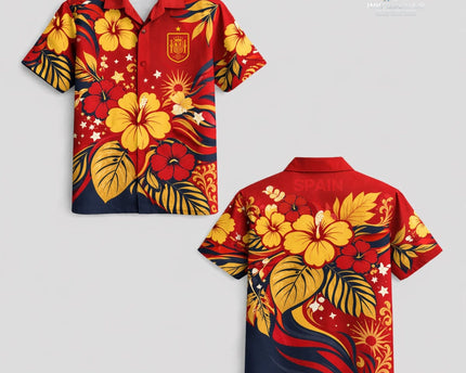 Spain World Cup 2026 Floral Hawaiian Shirt