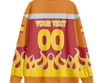 Spain Fleece Cardigan Flag & Coat Of Arms Fire Hockey Style