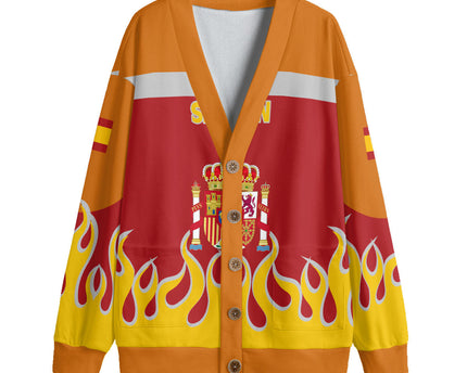 Spain Fleece Cardigan Flag & Coat Of Arms Fire Hockey Style