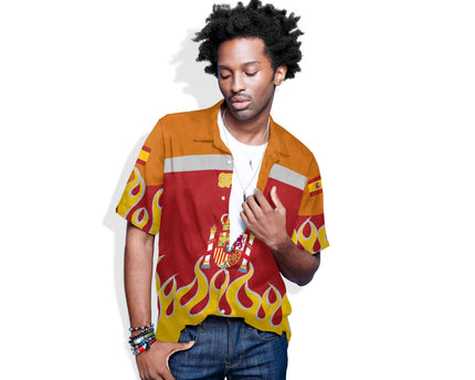 Spain Hawaiian Shirt Flag & Coat Of Arms Fire Hockey Style