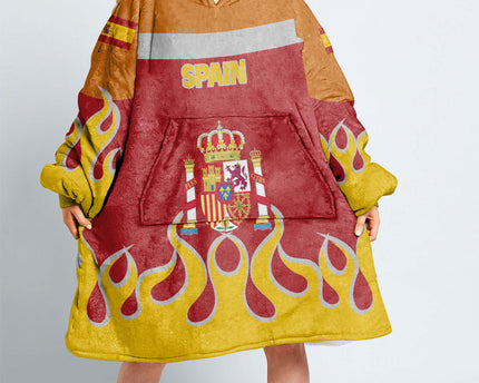 Spain Snug Hoodie Flag & Coat Of Arms Fire Hockey Style