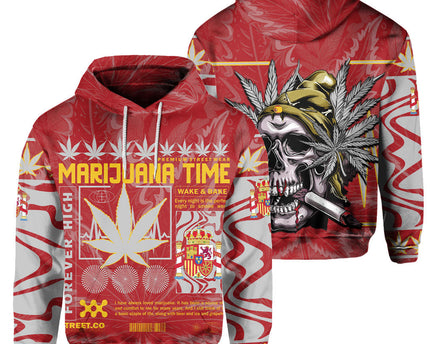 Spain Hoodie Flag & Coat Of Arms Marijuanas Style