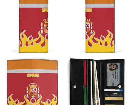 Spain Leather Wallet Flag & Coat Of Arms Fire Hockey Style