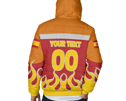 Spain Men Hooded Padded Jacket Flag & Coat Of Arms Fire Hockey Style