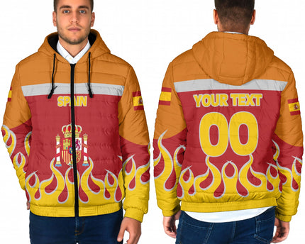 Spain Men Hooded Padded Jacket Flag & Coat Of Arms Fire Hockey Style