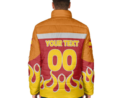 Spain Men Padded Jacket Flag & Coat Of Arms Fire Hockey Style