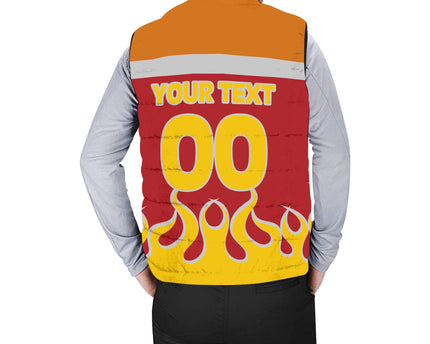 Spain Men Padded Jacket Vest Flag & Coat Of Arms Fire Hockey Style