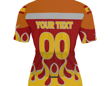 Spain Men's Cycling Jersey Flag & Coat Of Arms Fire Hockey Style