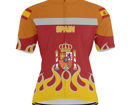 Spain Men's Cycling Jersey Flag & Coat Of Arms Fire Hockey Style