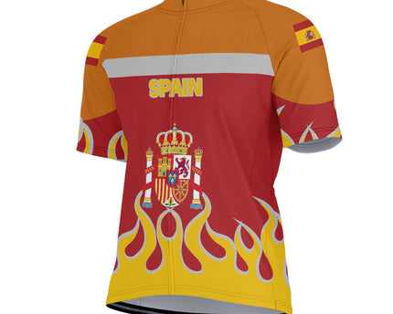 Spain Men's Cycling Jersey Flag & Coat Of Arms Fire Hockey Style