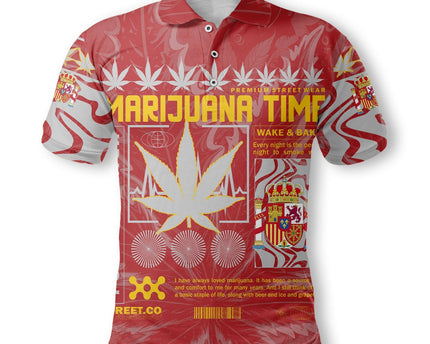 Spain Polo Shirt Flag & Coat Of Arms Marijuanas Style