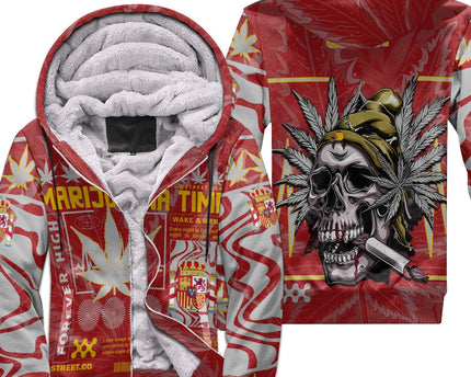 Spain Sherpa Hoodie Flag & Coat Of Arms Marijuanas Style