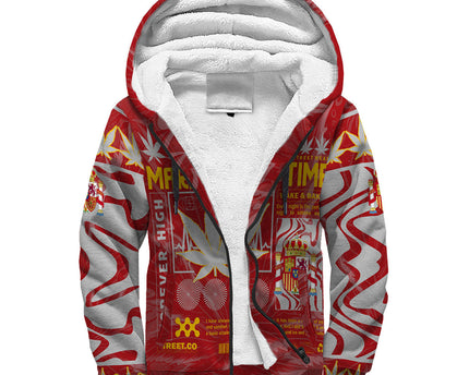 Spain Sherpa Hoodie Flag & Coat Of Arms Marijuanas Style