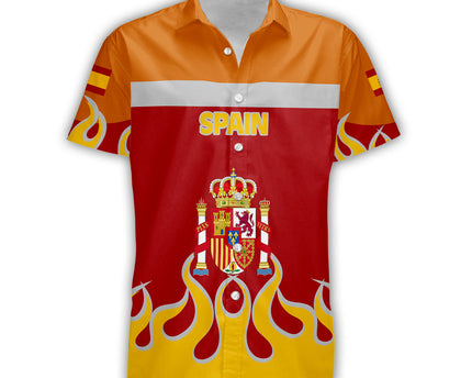 Spain Short Sleeve Shirt Flag & Coat Of Arms Fire Hockey Style