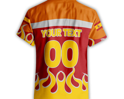 Spain Short Sleeve Shirt Flag & Coat Of Arms Fire Hockey Style