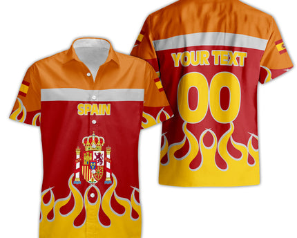 Spain Short Sleeve Shirt Flag & Coat Of Arms Fire Hockey Style