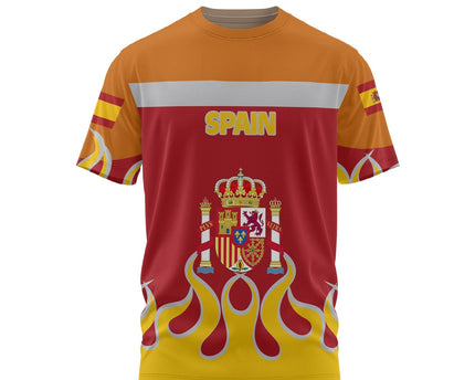 Spain T Shirt Flag & Coat Of Arms Fire Hockey Style