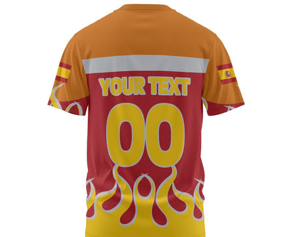Spain T Shirt Flag & Coat Of Arms Fire Hockey Style