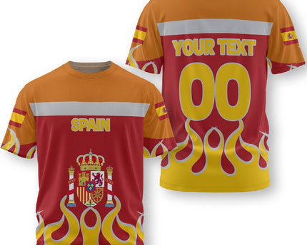 Spain T Shirt Flag & Coat Of Arms Fire Hockey Style