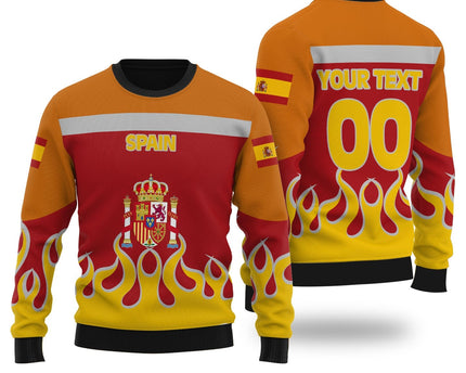 Spain Ugly Sweater Flag & Coat Of Arms Fire Hockey Style