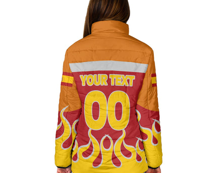 Spain Women Padded Jacket Flag & Coat Of Arms Fire Hockey Style