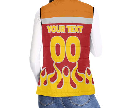 Spain Women Padded Jacket Vest Flag & Coat Of Arms Fire Hockey Style